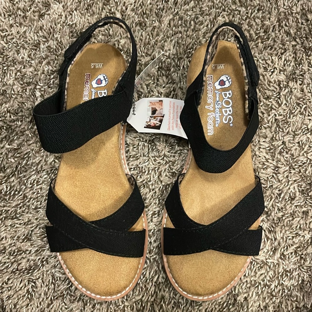 NWT Skechers BOBS Desert Kiss Secret Picnic Sandals Black Women's Size 6.5